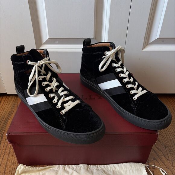 Bally Hedern Men’s Black Mix Silk Fabric High-Top Sneaker Size 12D - Picture 2 of 7